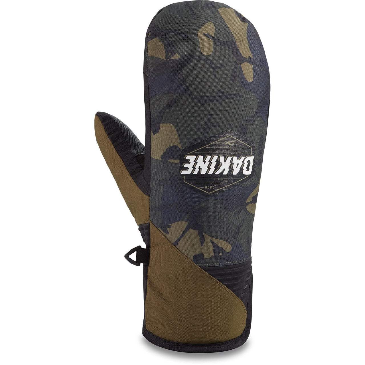 Camo winter mitt with padded palm and wrist strap, Dakine logo patch