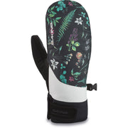 Dakine women's mittens with colorful floral print, black cuff, and adjustable wrist strap