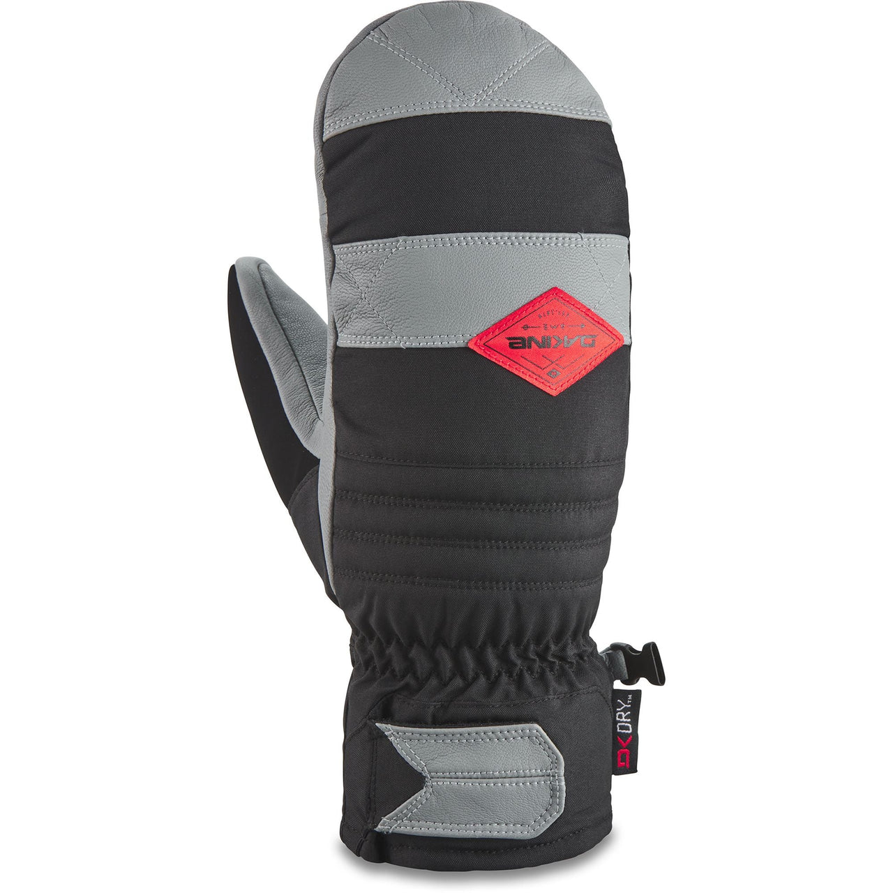 Dakine Fillmore ski mittens in steel gray and black with red diamond logo