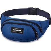 Blue hip pack with black strap, front zip pocket and Dakine patch