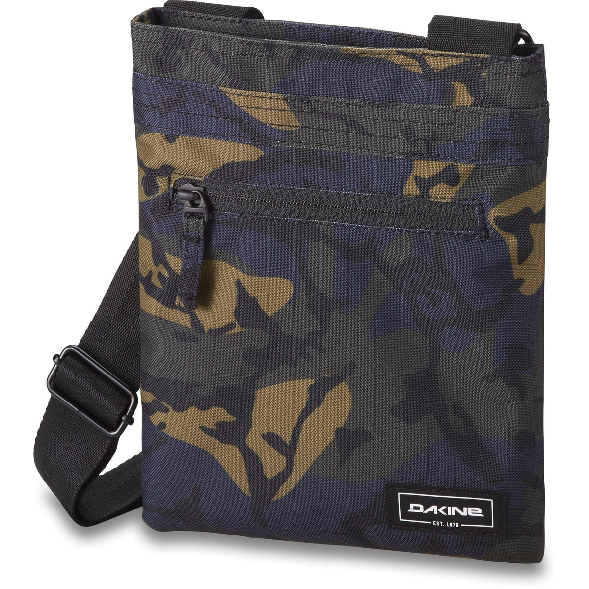 Camouflage crossbody bag with front zip pocket and adjustable strap, Dakine patch