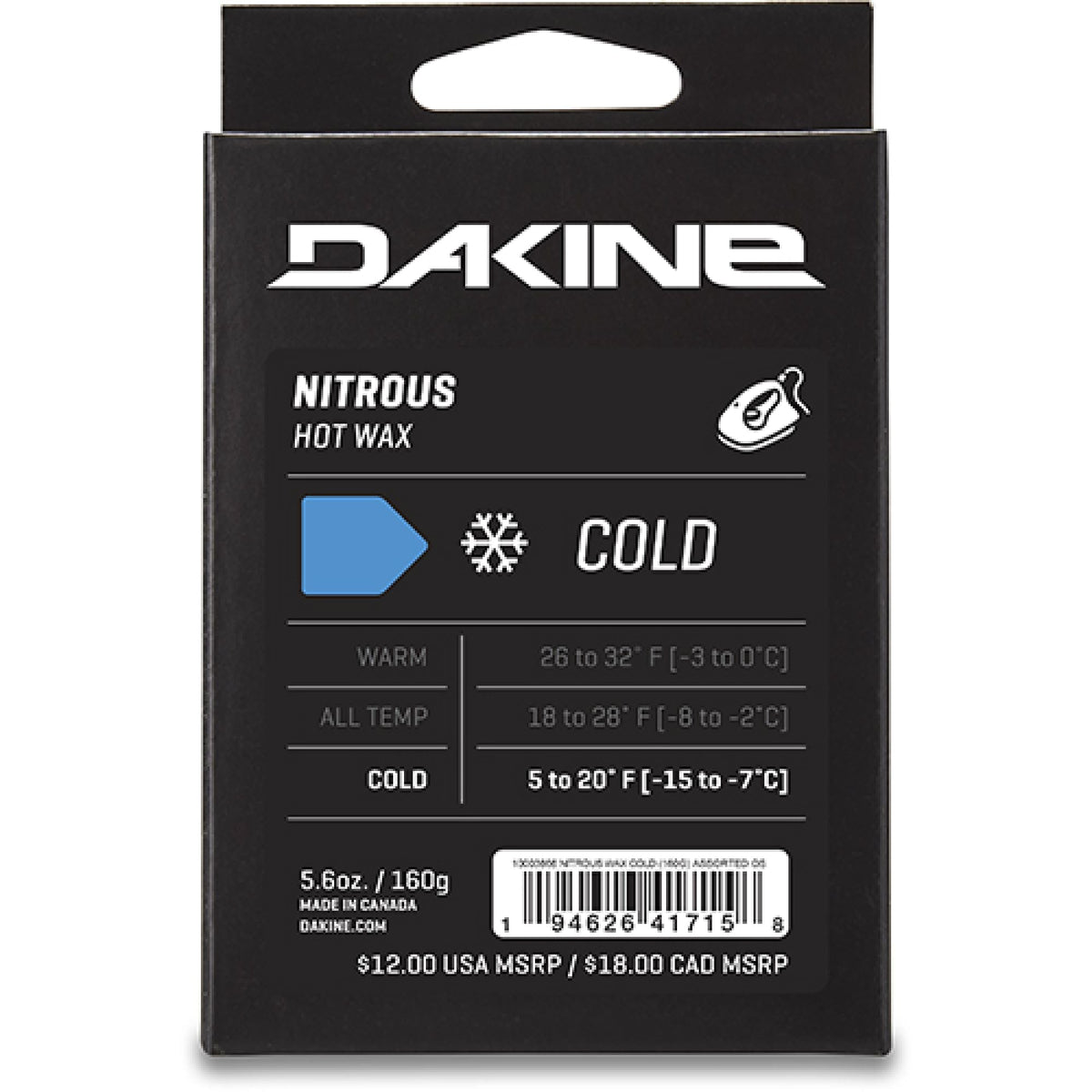 Dakine Nitrous cold wax, 160g ski wax in black retail box