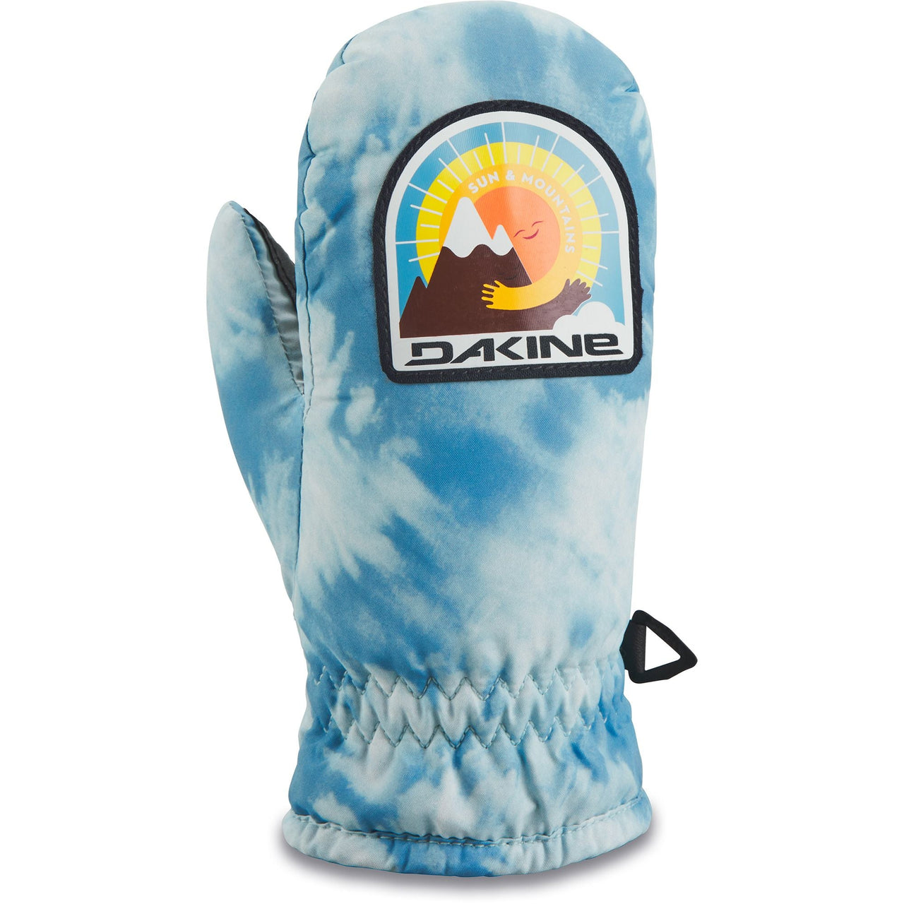 Dakine toddler mittens in blue tie-dye with badge logo and elastic wrist cuff