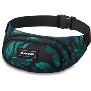 Teal camo hip pack with black strap and front zip pocket, Dakine patch