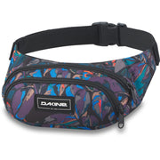 Multicolor graffiti hip pack with black strap and front zip pocket, Dakine patch