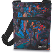 Colorful graffiti crossbody bag with front zip pocket and adjustable strap, Dakine patch