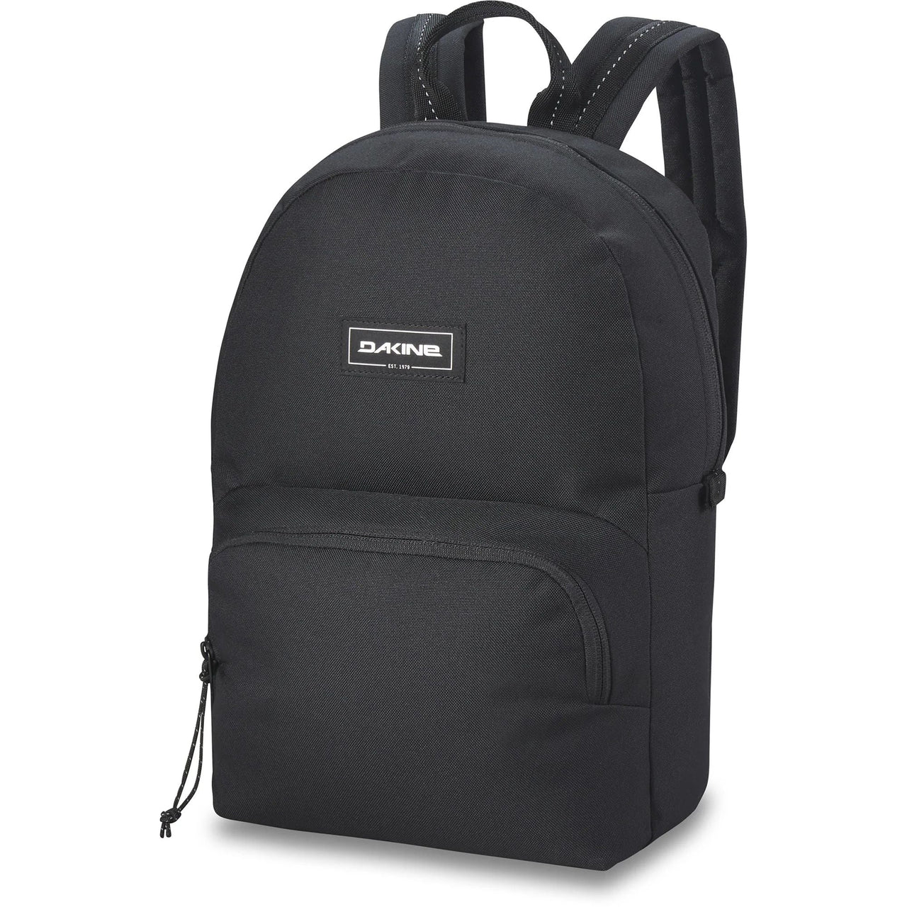 Youth cubby backpack in black with top handle and front zip pocket