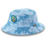 Youth blue bucket hat with graphic patch logo and stitched brim eyelets