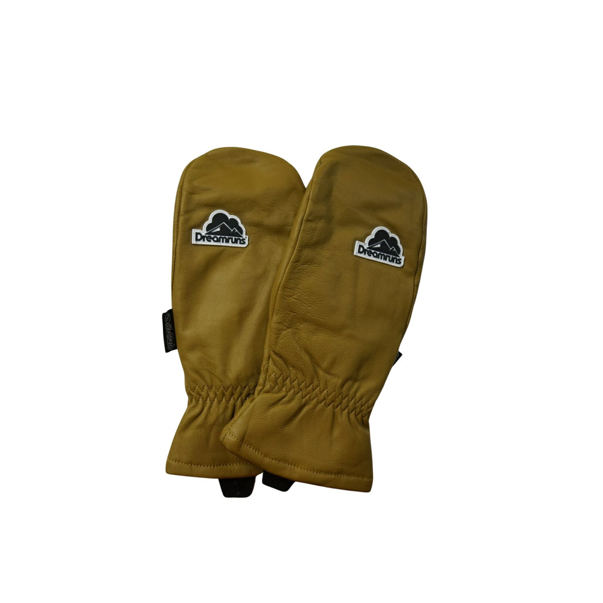 Coyote brown mittens with Dreamruns logo, padded palms, elastic wrist cuffs
