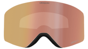 Snow goggles with black frame and large pink Lumalens lens, front view
