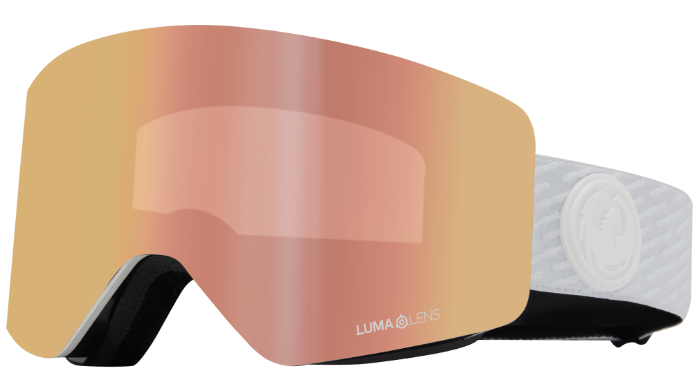 Snow goggles with black frame and lilac-tinted pink Lumalens