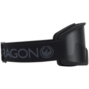 Black OTG snow goggles with DRAGON emblem strap and dark lens