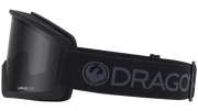 Black OTG snow goggles with DRAGON logo strap and dark smoke lens