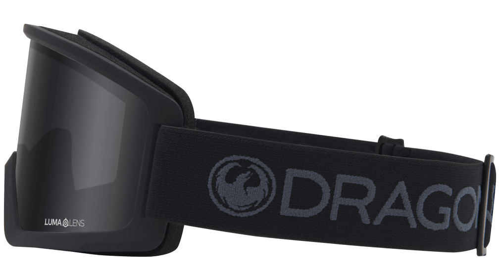 Black OTG snow goggles with DRAGON logo strap and dark smoke lens