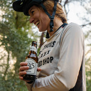 Fasthouse long-sleeve cycling jersey, cream with black side panels and Speed Shop logo