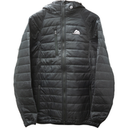 Black puffer jacket, full-zip with stand collar and chest logo patch