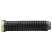 Spike grip handle in black with green end cap and perforated texture