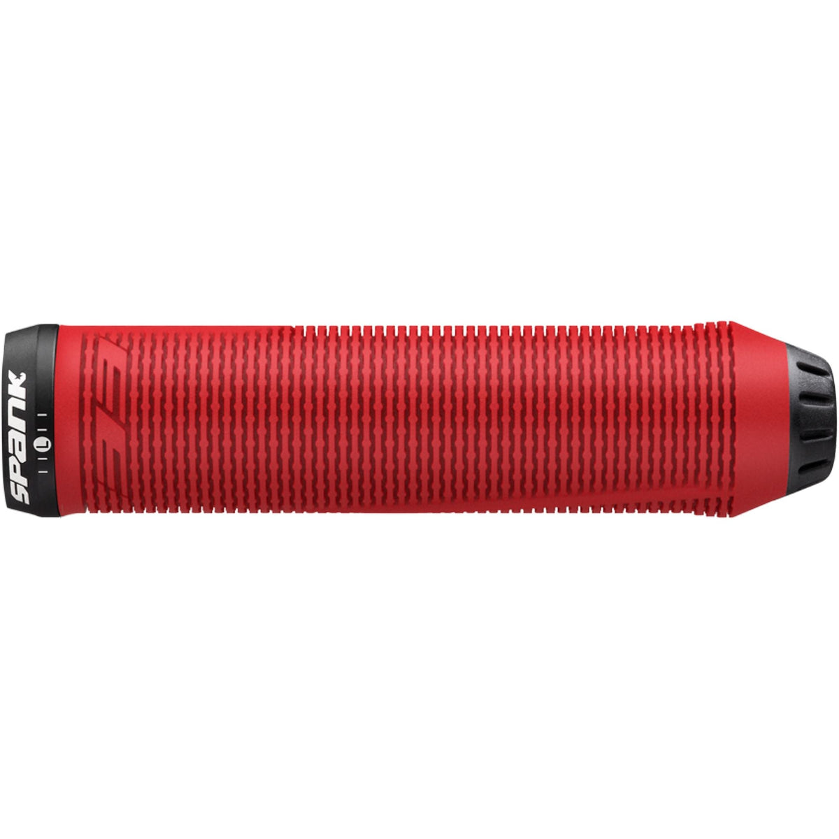Red spiked handlebar grip with textured rubber pattern and end cap