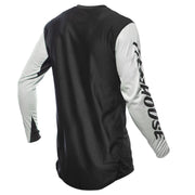 Black and white long-sleeve cycling jersey, rear view with bold sleeve graphics.