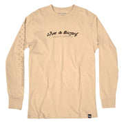 Cream long-sleeve tee with Live & Enjoy graphic and crew neckline