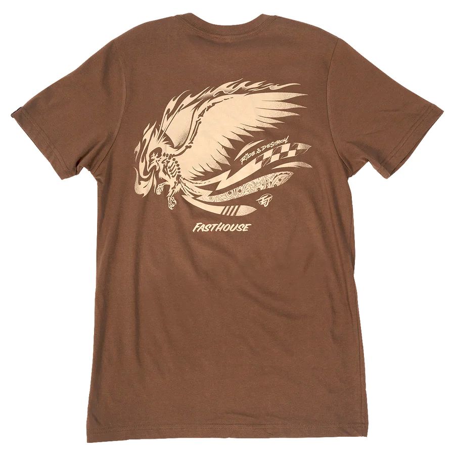 Brown crewneck graphic T-shirt with large winged eagle graphic print