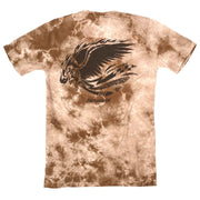Brown and white tie-dye crewneck graphic T-shirt with eagle head graphic print