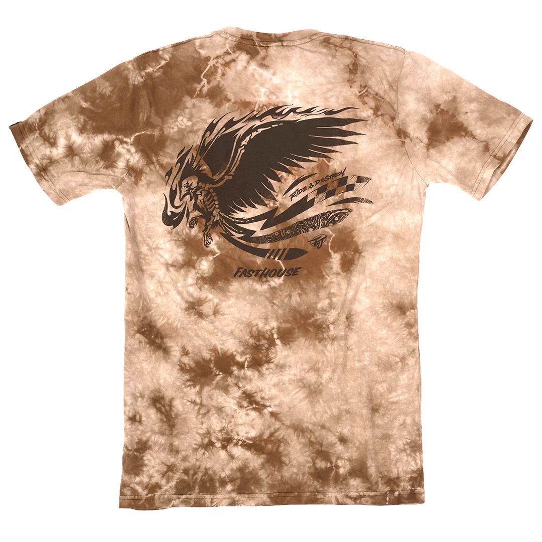 Brown and white tie-dye crewneck graphic T-shirt with eagle head graphic print
