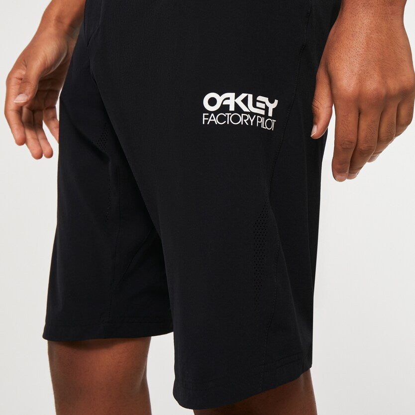 Black Oakley Factory Pilot RC shorts with Factory Pilot logo on leg