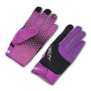 Pair of ultra purple and black MTB cycling gloves with perforated grip panels