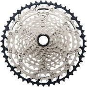 12-speed bike cassette, silver sprockets with black splined lockring