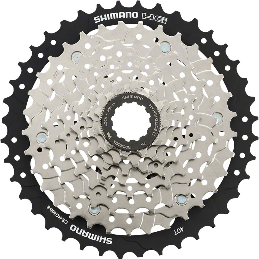 Shimano 8-speed 11-40T silver bike cassette with sprocket cluster