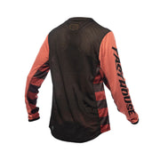 Fasthouse youth girls long-sleeve jersey, black mesh back with coral sleeves and stripes