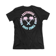Girls' black short-sleeve tee with large back Fasthouse logo print.