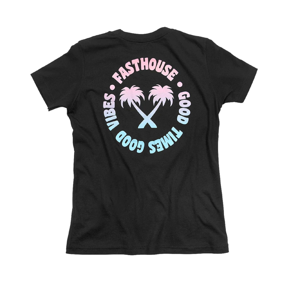 Girls' black short-sleeve tee with large back Fasthouse logo print.