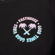 Girls' black short-sleeve tee close-up of Fasthouse logo with palm and cross.