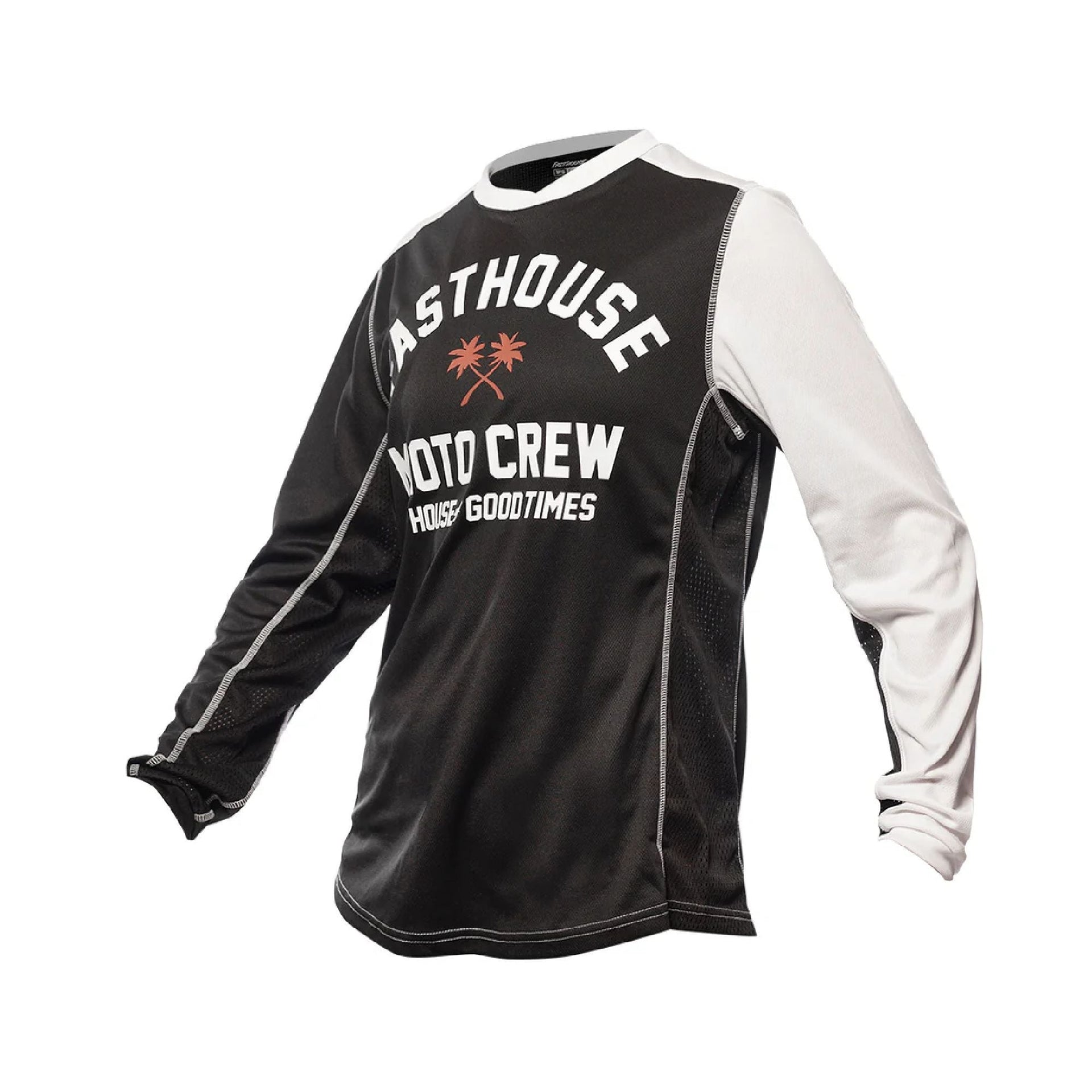 Black long-sleeve youth jersey with white sleeves and bold front graphic