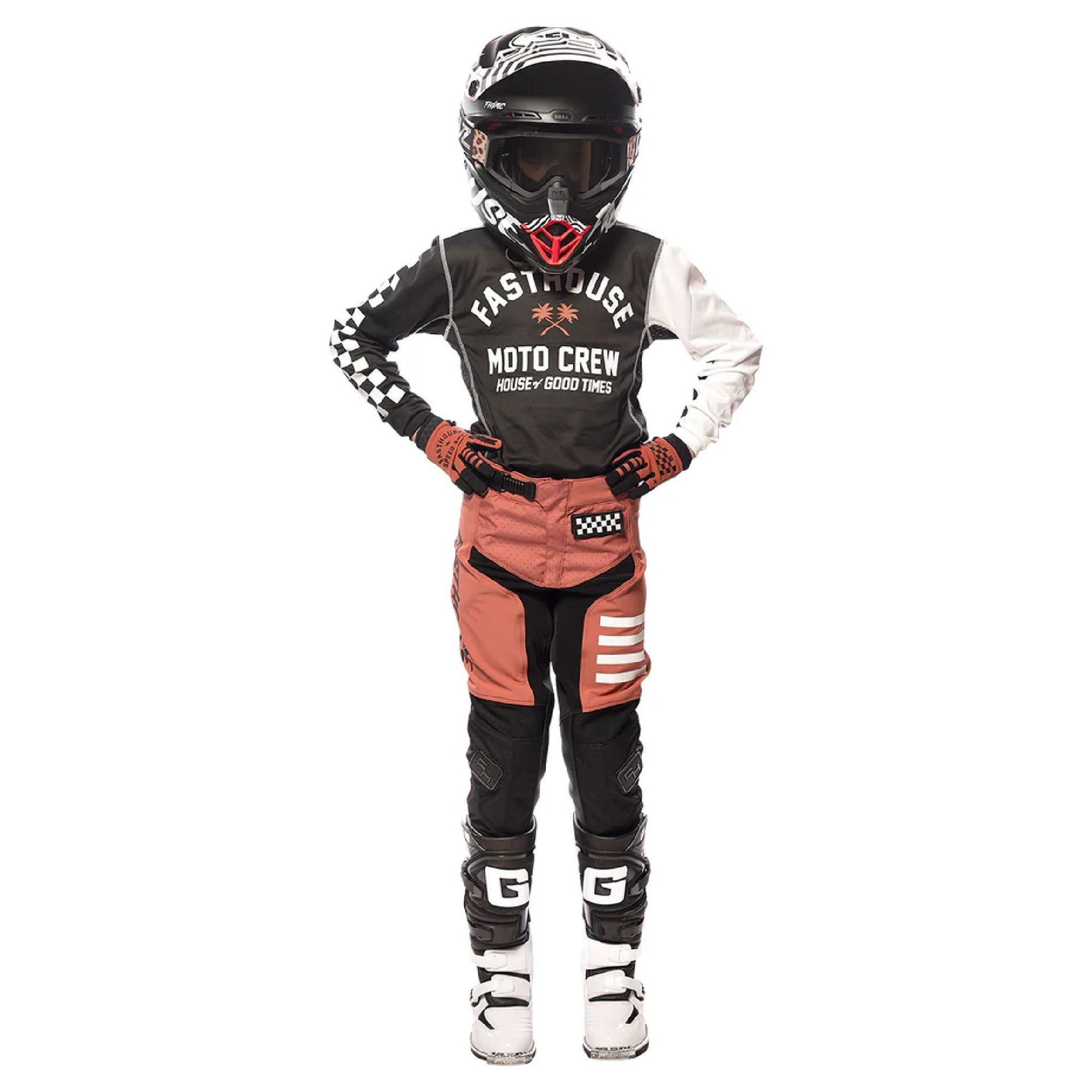 Black youth long-sleeve jersey with white sleeves and front logo graphic