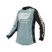 Youth girls motocross jersey, slate blue with black long sleeves and front graphic