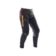 Girls' black riding pants with pink side panel and Fasthouse logo on left leg