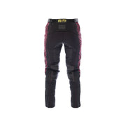 Girls' black riding pants with rear logo graphic, pink accents, padded knee panels