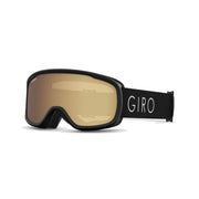 Black snow goggles with amber lens and GIRO logo strap