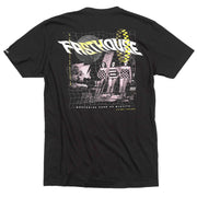 Black short-sleeve T-shirt with large back graphic and checker artwork