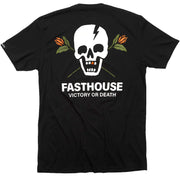Black short-sleeve graphic T-shirt, back skull with FASHTOUSE text and laurel