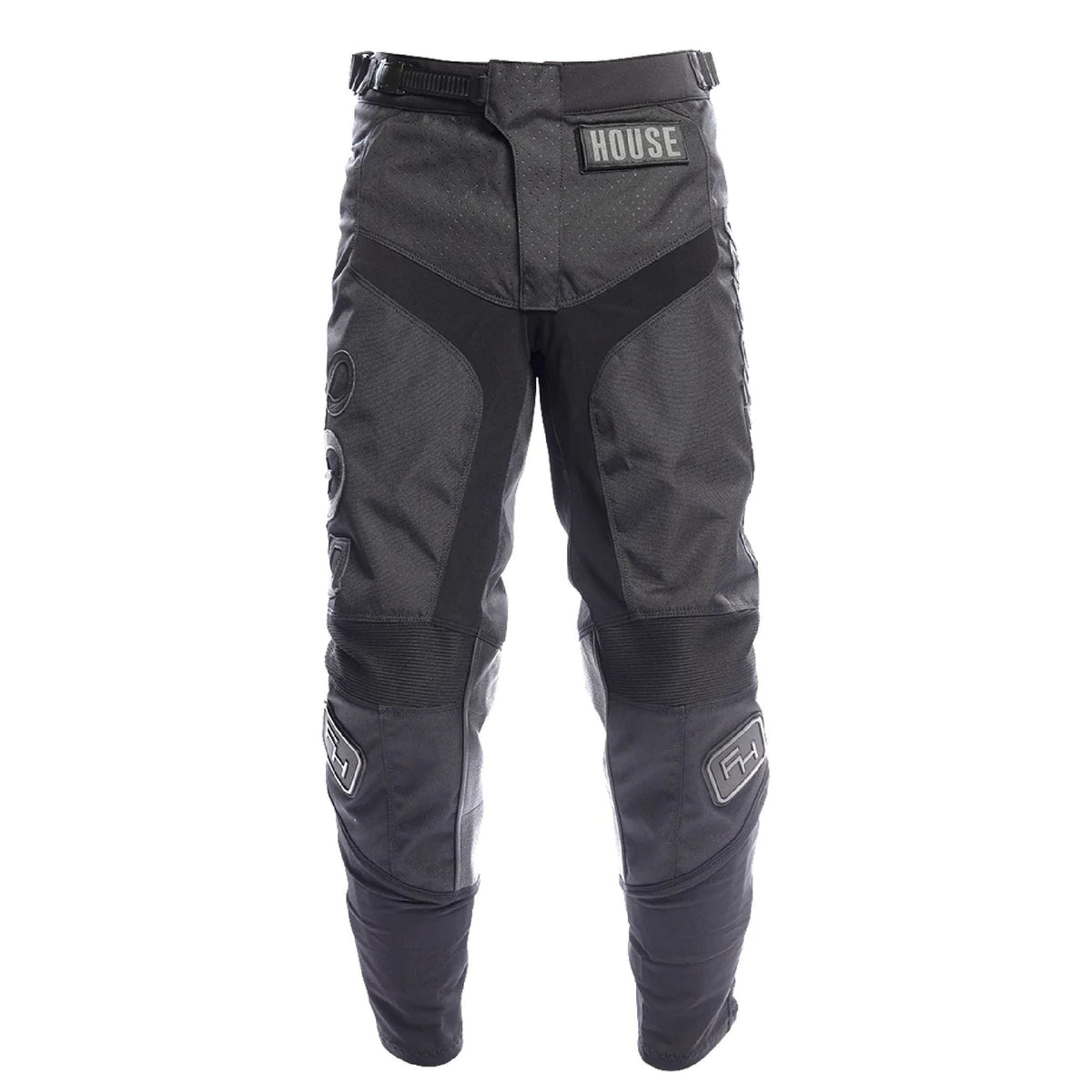 Fasthouse 805 Grindhouse Growler pants, black with front logo patch and armored panels