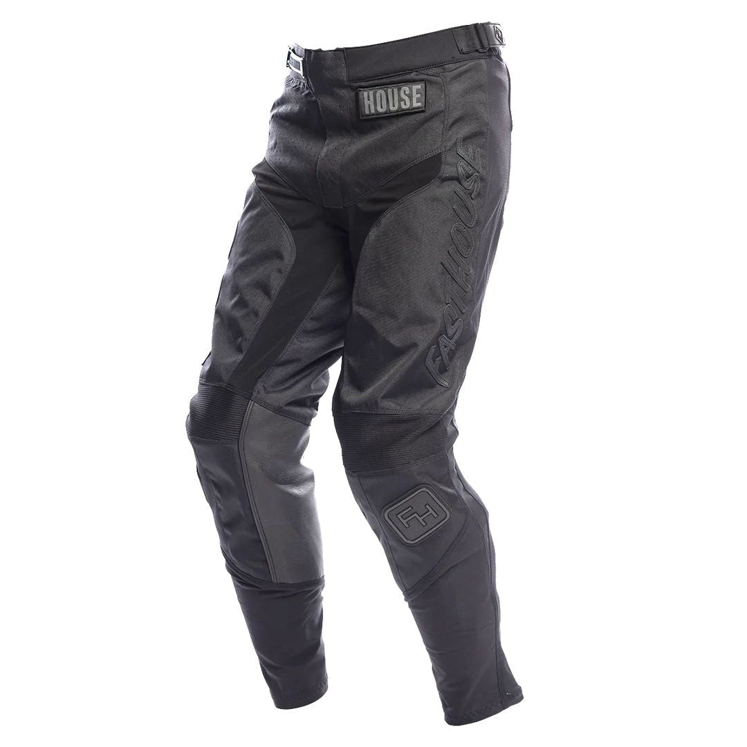 Fasthouse 805 Grindhouse Growler pants, black textile riding pants with knee patches