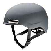 Matte cement bike helmet with Smith logo and chin straps