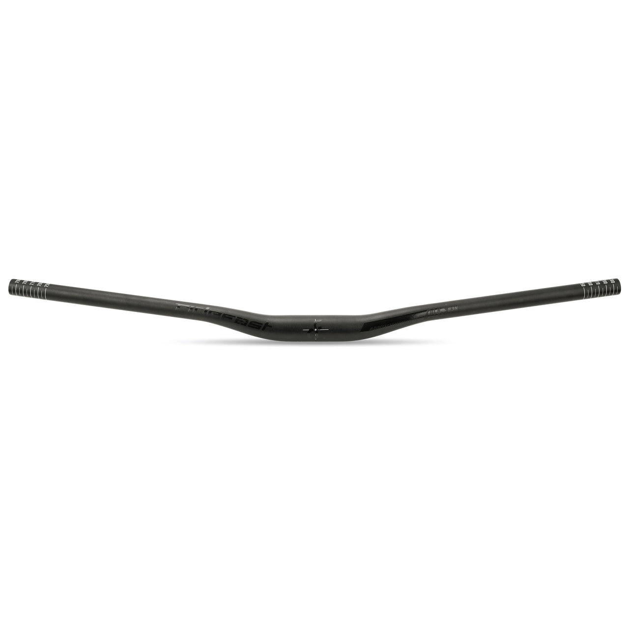 Black alloy handlebar with stealth graphics, curved rise and straight grips