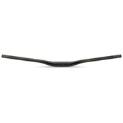 Black alloy handlebar with stealth graphics, curved rise and straight grips