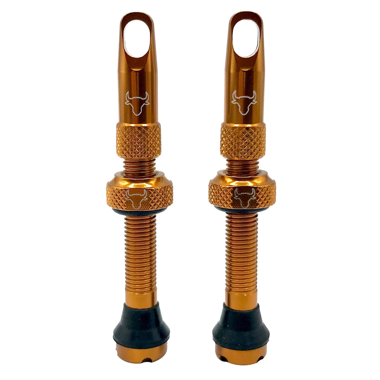 Bronze cycling tubeless valve stems with knurled grip and rubber base, 2-pack