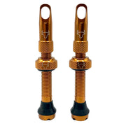 Bronze cycling tubeless valve stems with knurled grip and rubber base, 2-pack